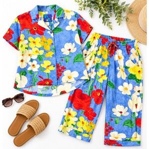 Jams World Deli Delight 2 Piece Capri Pajama Lounge Set Floral Print Size Small